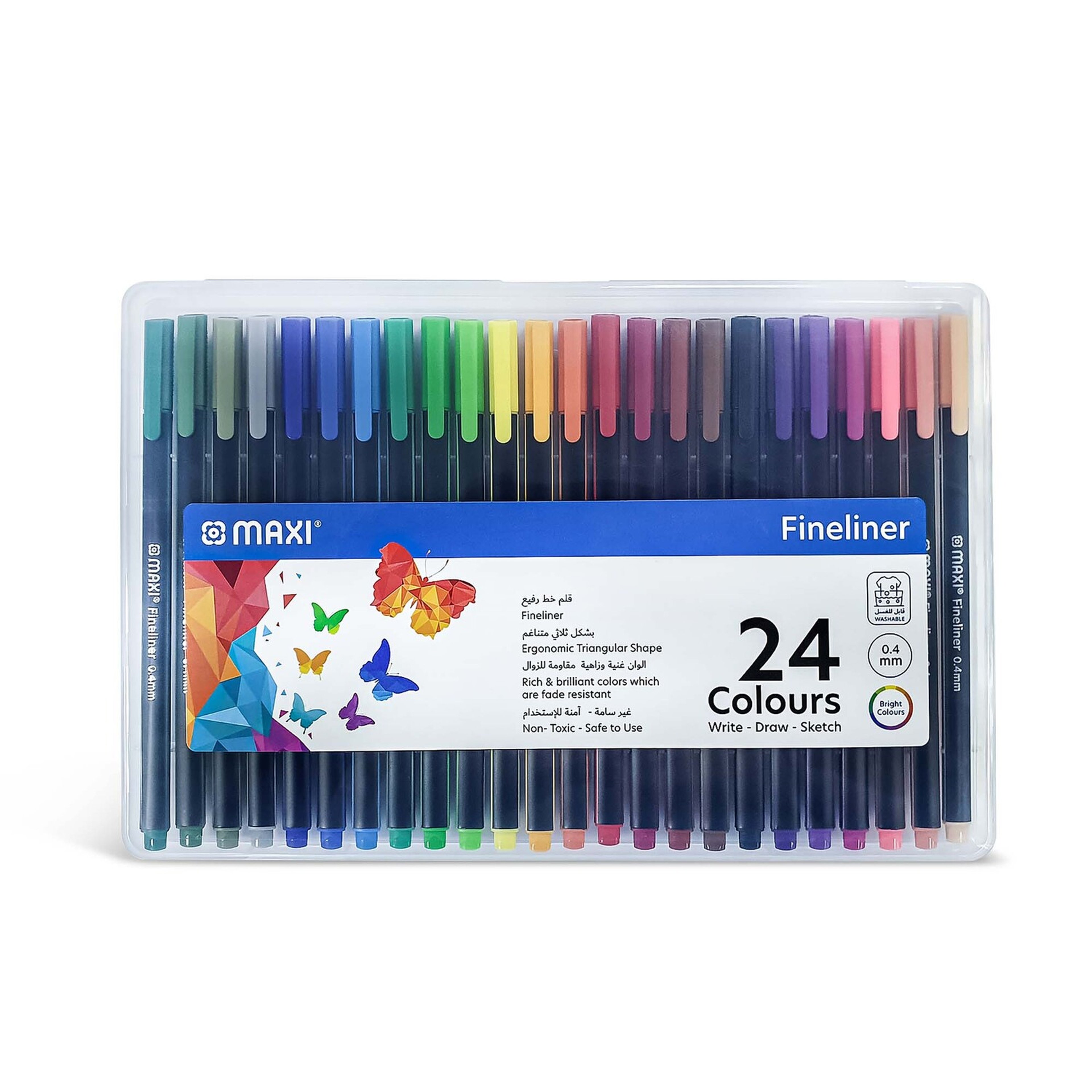 قلم تحديد دقيق مثلثي من ماكسي كولورز، عبوة من 24 قلمًا